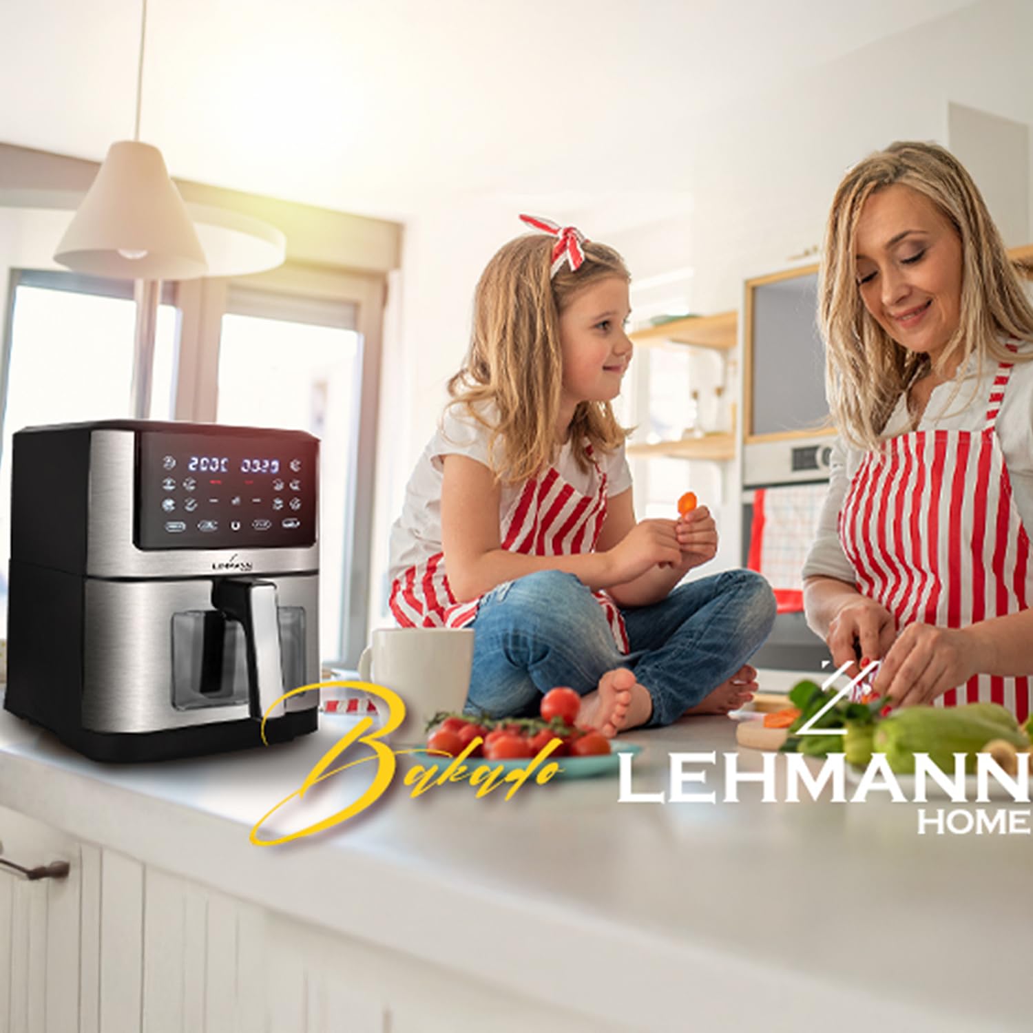 LEHMANN Frytkownica na gorące powietrze, 8 l, 1800 W, z okienkiem, regulacja temperatury do 200 °C, 12 programów, timer, powłoka zapobiegająca przywieraniu, grillowanie, pieczenie i smażenie z