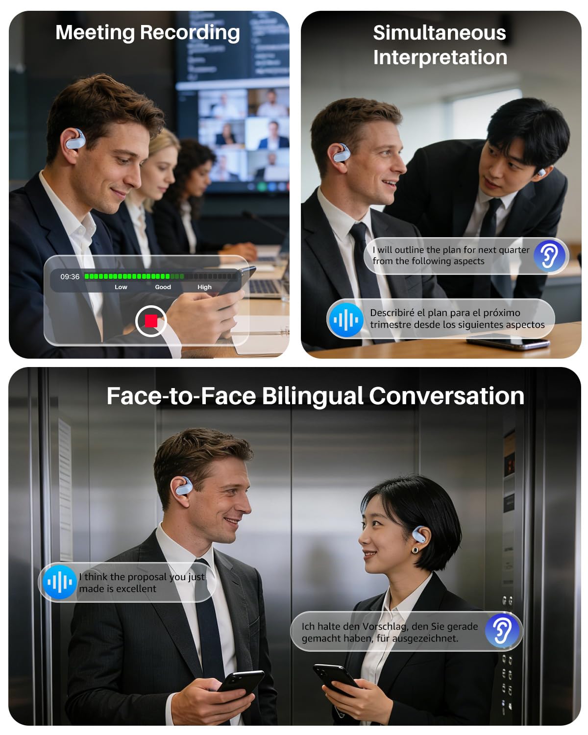 TOZO OpenWear Écouteurs Bluetooth sans Fil avec Traduction IA en Temps Réel