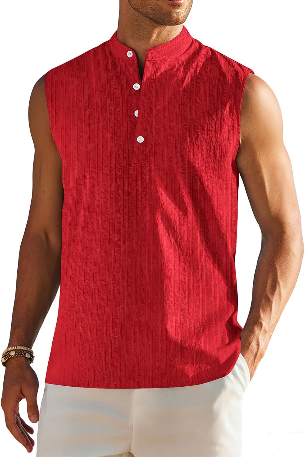 WENKOMG1 Men's Textured Tank Top Sleeveless Athletic Workout Gym Summer Casual Beach Shirts, M-3XL