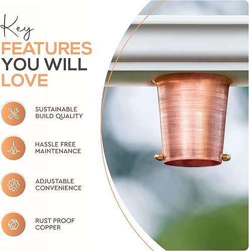 Miniatura 3 de Adaptador de canalón de cobre con clip de cadena de lluvia para campanas decorativas, tazas y campanas sirve como instalador de cadena de lluvia de