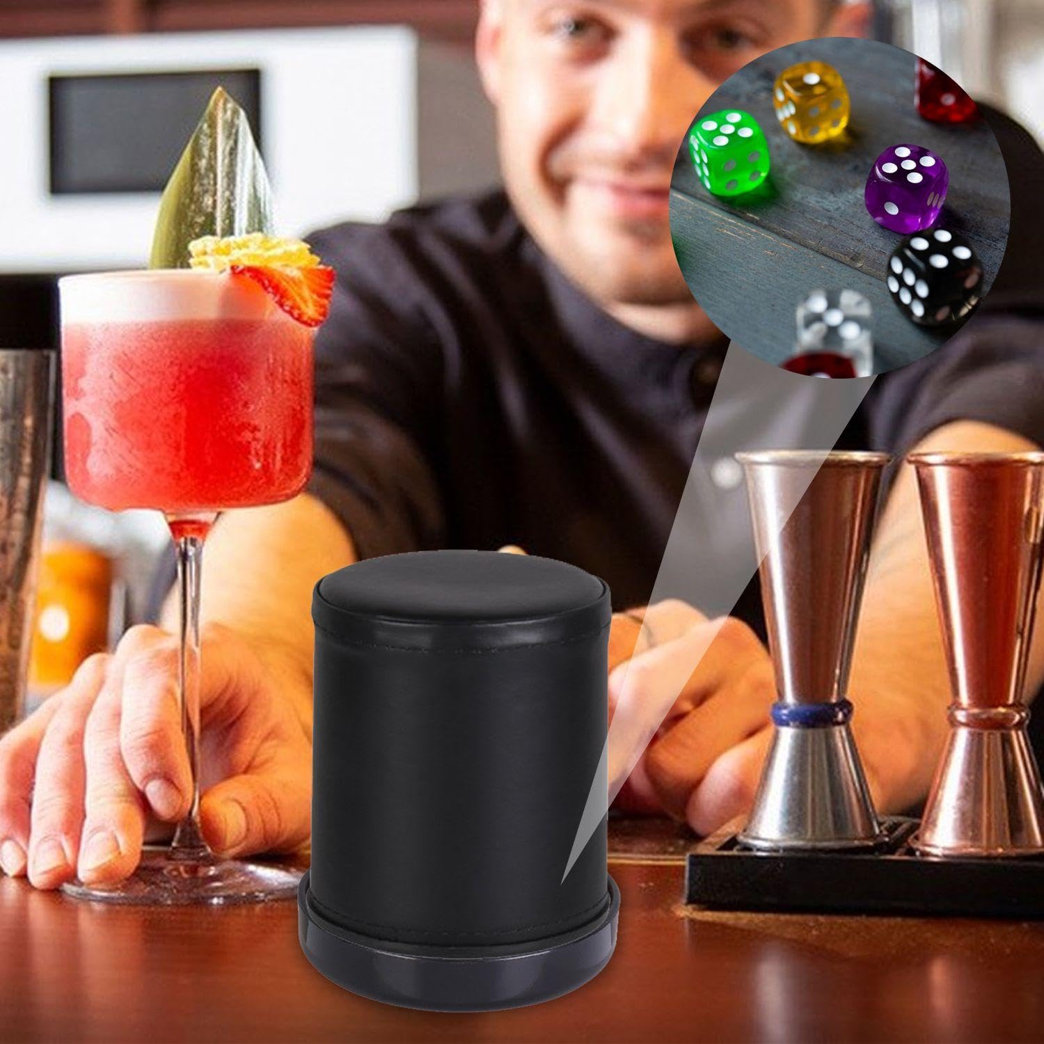 1 Tazza per Dadi in Pelle E Velluto con Coperchio E 10 Dadi Colorati, Accessori per Giochi da Tavolo, Giochi di società Interattivi, Giocattoli da Lancio