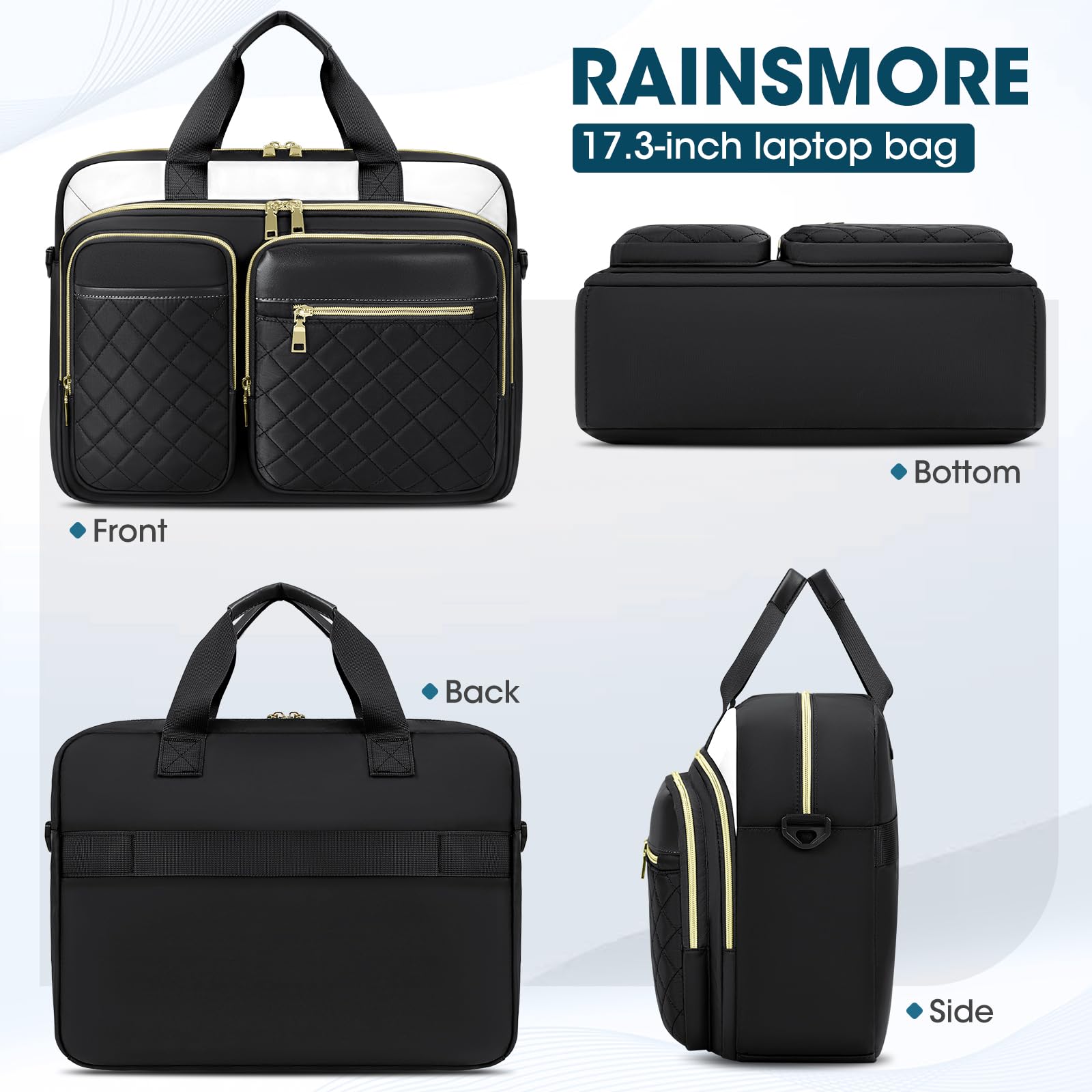 RAINSMORE Sacoche pour Ordinateur Portable Femme Imperméable Sac de Travail Femme Grand Sac Pc Portable Housse Mallette Sac à Bandoulière pour Travail Affaires Université