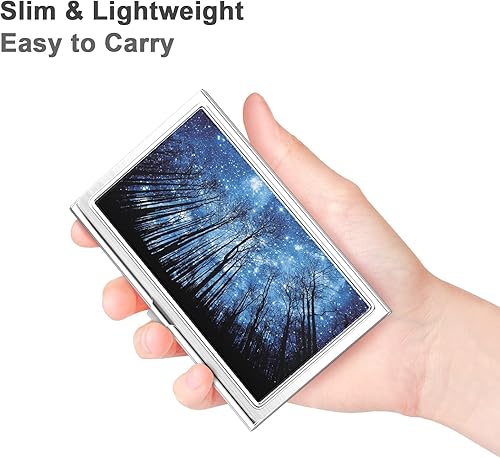 Miniatura 9 de Rouidr Soporte para tarjetas de visita, pequeño estuche para tarjetas de visita, organizador de tarjetas de visita de metal delgado, cartera de