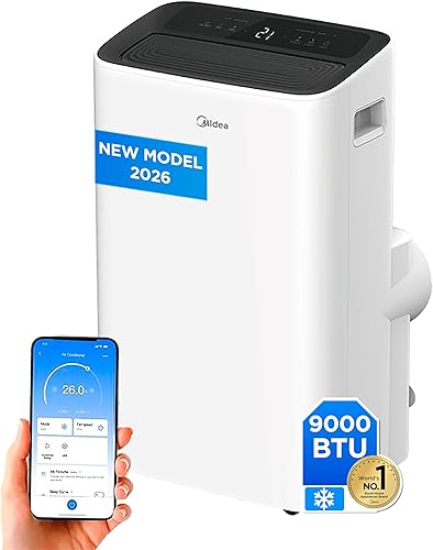 MIDEA Pingüino Aire Acondicionado Portátil 4 en 1 | 2250 Frigorías/9.000 BTU con Control por App | Climatizador y Deshumidificador hasta 25m2 - Modo Sleep, Mando a Distancia | Incluye kit de ventana