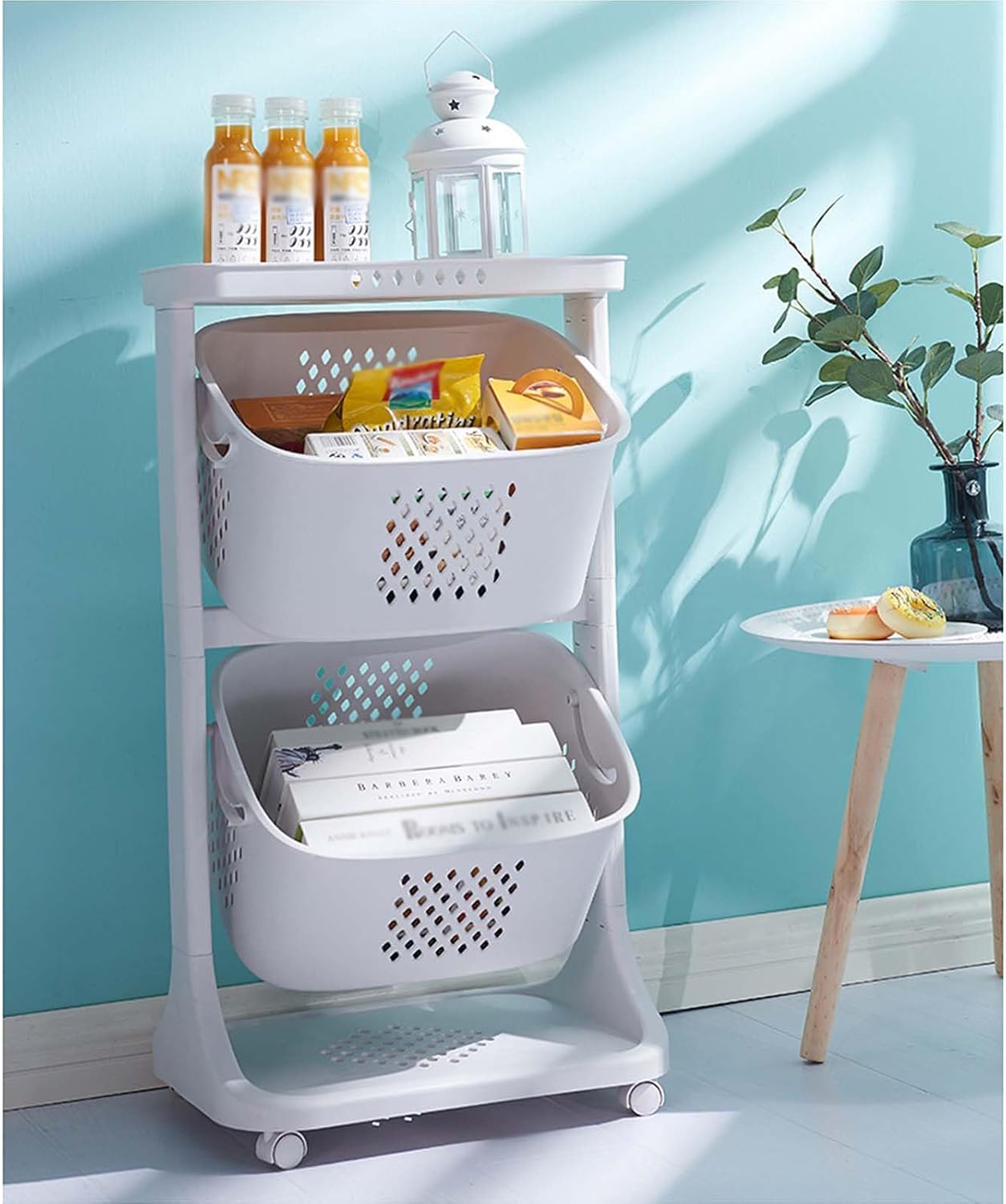3-Tier Rolling Laundry Hamper Sorter with Wheels, with Handles & Wheels, Plastic Kids Laundry Hamper for Boys Girls Bedroom, Vertical Narrow Laundry Sorter for Bathroom,Colored,3rd floor