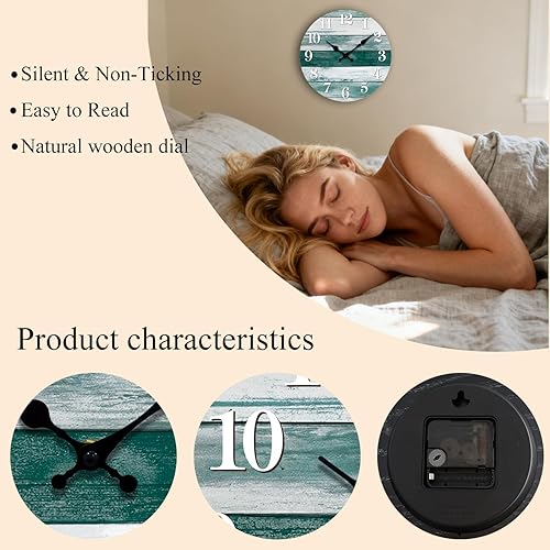 Miniatura 2 de Reloj de pared silencioso sin tictac de madera, funciona con pilas, 10 pulgadas, pequeño, rústico, estilo retro, rústico y de playa, decorativo para