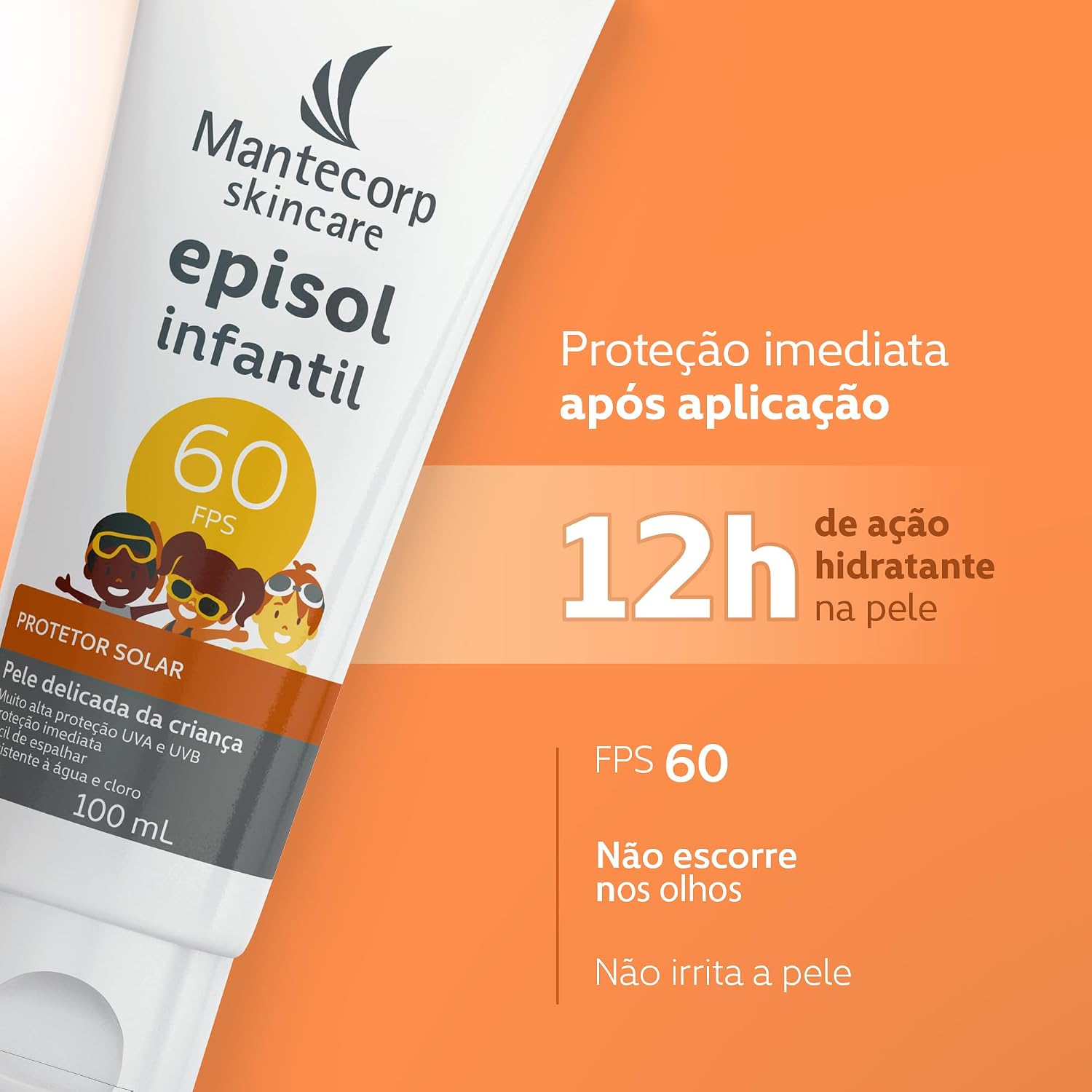Protetor Solar Corpo e Rosto Episol Infantil Fps 60 – 100ml – Textura Suave – Ajuda a Proteger a Pele Delicada das Crianças – Mantecorp