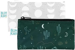 Bumkins Reusable Snack Bags, for Kids School Lunch and for Adults Portion, Washable Fabric, Waterproof Cloth Zip Bag, Supplies Travel Pouch, Food-Safe Storage, 2-pk Desert Night Dk. Green and Gray