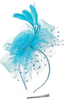Women's Fascinators Hat Organza Church Tea Party Headwear Wedding Feather Hat with Headband and Clip