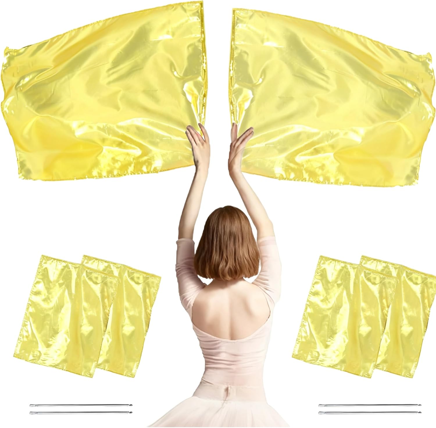 Baisdan 6pcs 26"x21" Worship Flags for Kids, Beginner Praise Dance Flags for Worship, Church Flag with Telescopic Rod, 6pack, Gold