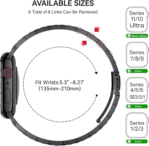 Miniatura 8 de Bestig Compatible with Apple Watch Bands for Men Women 49mm 46mm 45mm 44mm 42mm(Series 3 2 1), Stainless Steel Metal Business Wristband Strap for