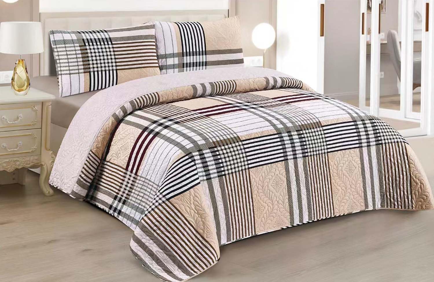 Colcha Boutis para Primavera y Verano Bicolor Reversible Liso de Color Beig + 2 Funda Cojin 50x70 cm - Colcha Ligera Fina Entretiempo (Cama 135, 220x260cm) — view 27