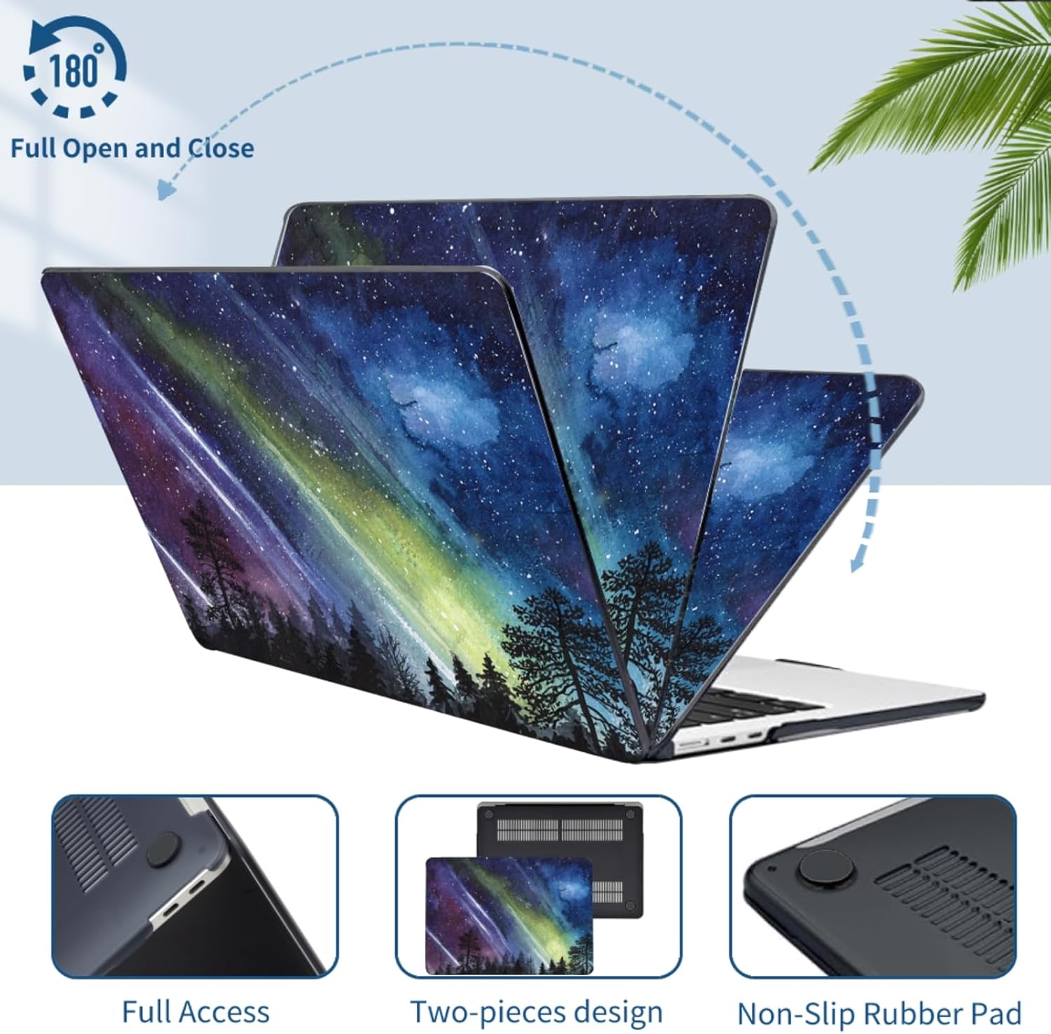 Laptop Shell Case Compatible with MacBook Air 13 Inch 2018 2019 2020 Model A1932 A2179 A2337 M1, Thin Plastic Computer Case and Keyboard Skin for New Version Air 13.3 Inch, Northern Lights