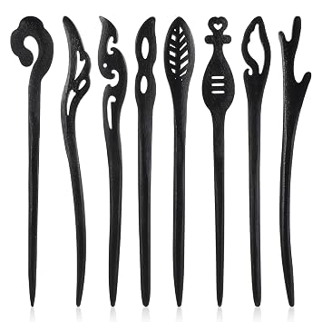 8Pcs Wooden Hair Sticks for Women, Vintage Chinese Chignon Japanese Hair Chopsticks for Bun Maker Hairpins for Long Hairs Sticks for Handmade Buns Hairs Forks Accessories Hanfu Pins for Women Girls