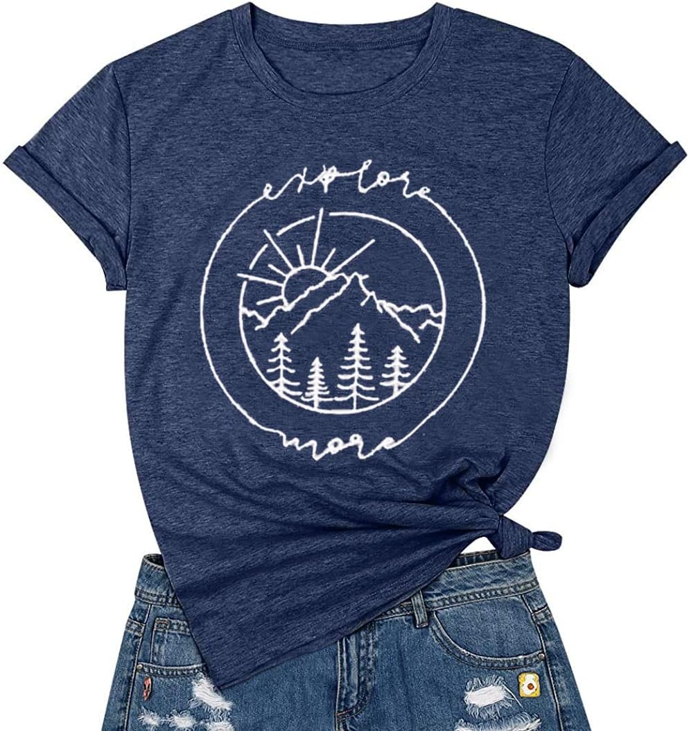 JorlyenWomen Hiking Mountain Tank Top Explore More Funny Graphic Shirts Adventure Workout Sleeveless Camping Tee