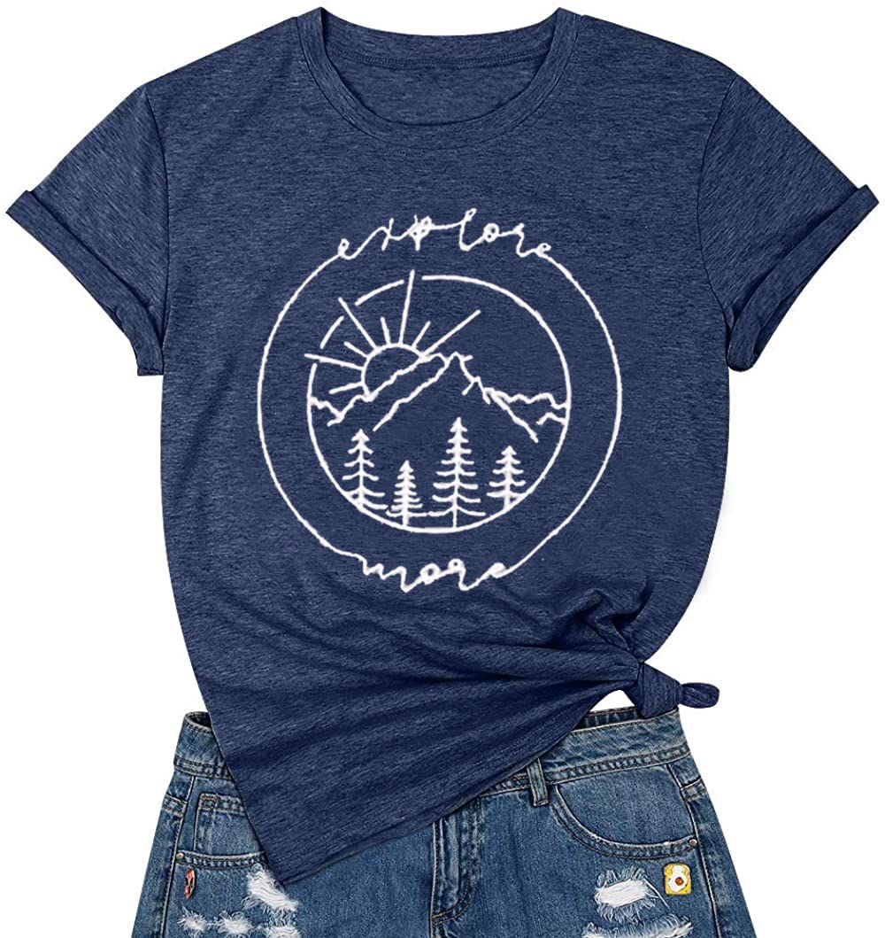 JorlyenWomen Hiking Mountain Tank Top Explore More Funny Graphic Shirts Adventure Workout Sleeveless Camping Tee