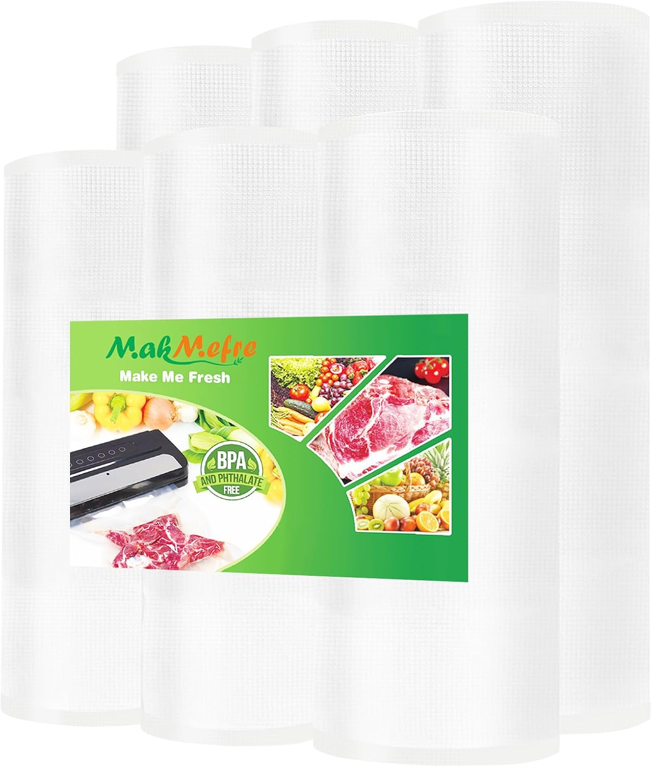 MakMeFre 6Pack 8"x16.5'(3Rolls) and 11"x16.5'(3Rolls) Vacuum Sealer Bags Rolls with BPA Free,Heavy Duty Vacuum Sealer Storage Bags Rolls,Cut to Size Roll,Great for Sous Vide Cooking
