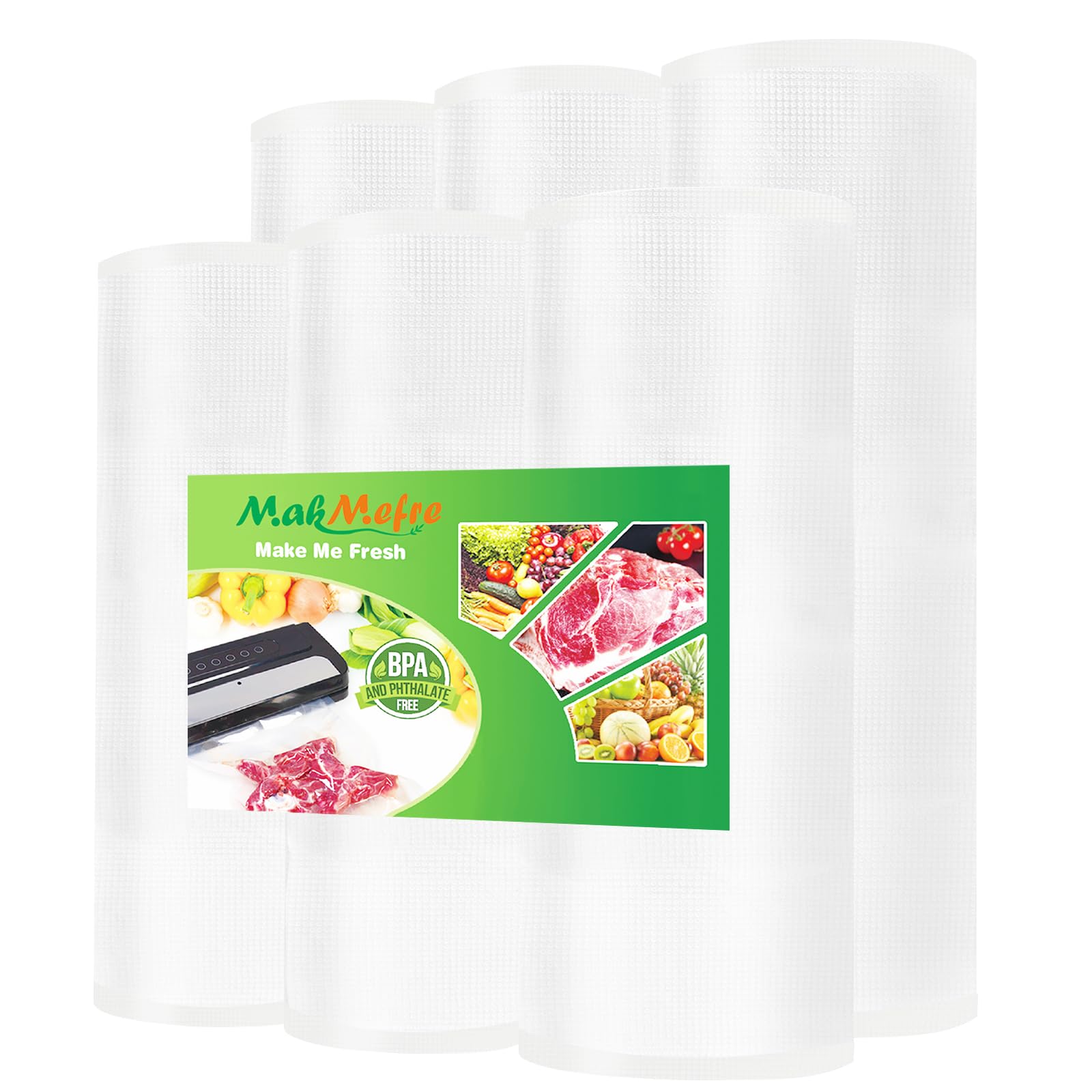 MakMeFre 6 Rolls 20/28x600cm Embossed Vacuum Food Sealer Bags Rolls