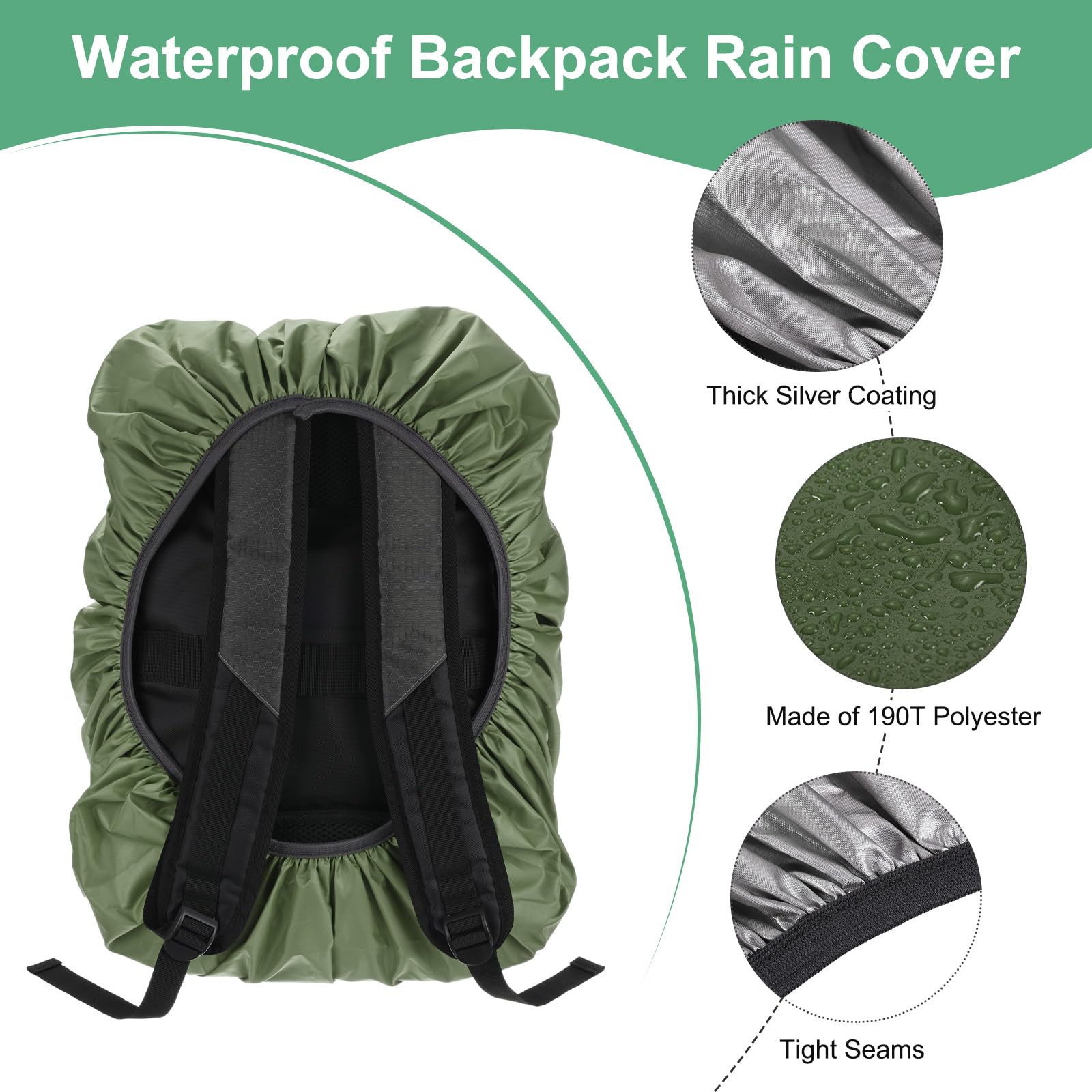 M METERXITY Waterproof Backpack Rain Cover, 30L-40L Waterproof Backpack Cover, Bag Rain Cover with a Vertical Reflective Strap for Hiking/Biking/Camping/Outdoor Traveling [Army Green]