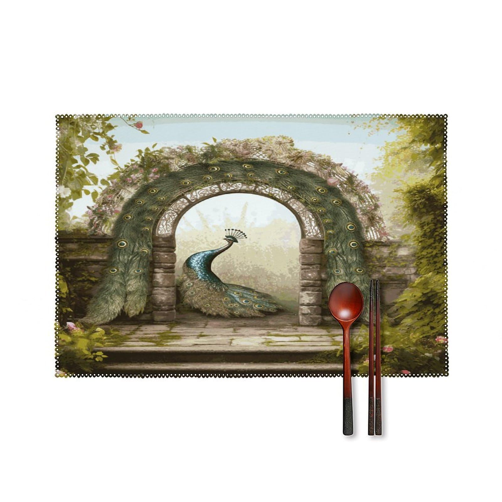 Fekiloot Style Garden Arched Door Peacock Placemats Set Of 6,Table Mat