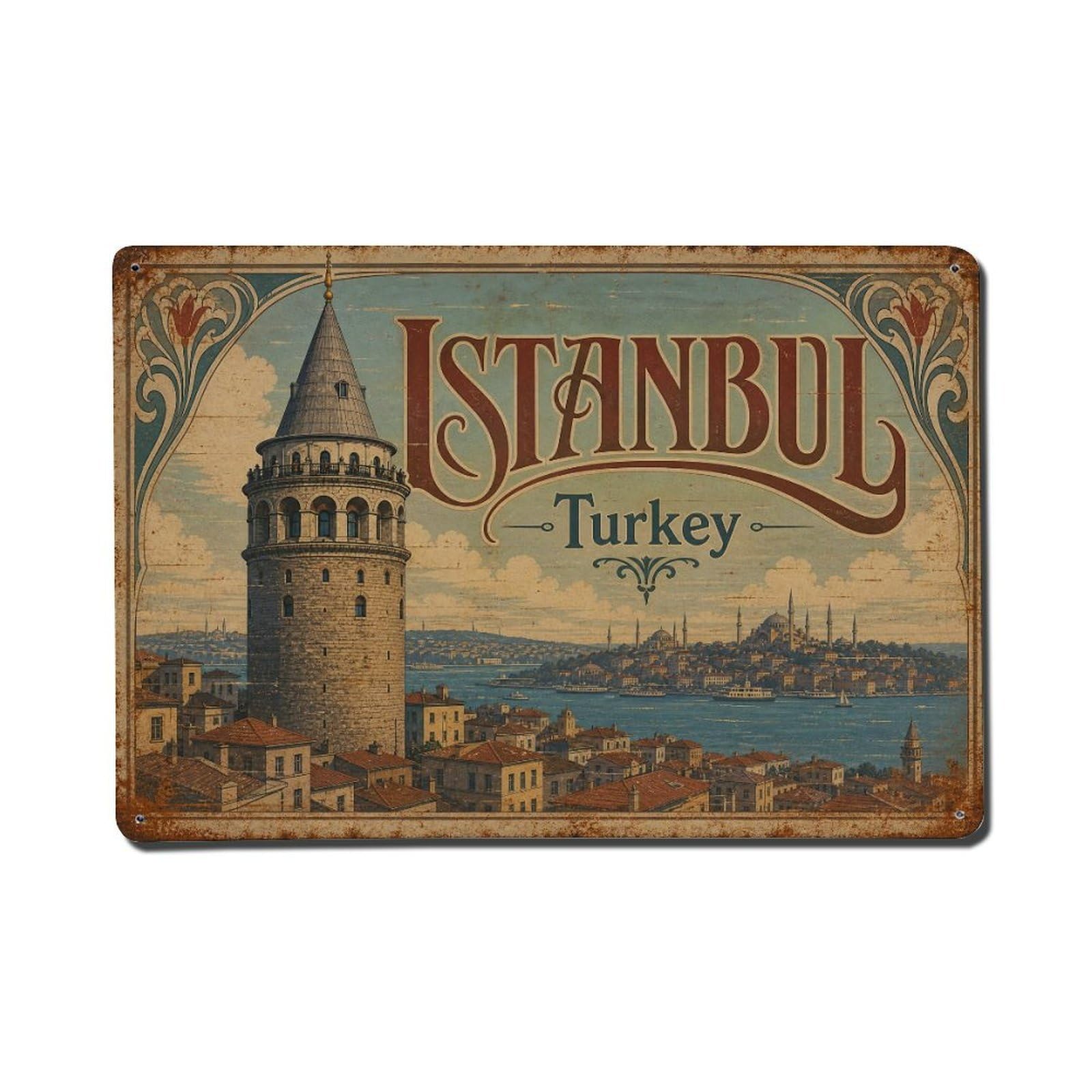 Gead 8X12inch Style Vintage Travel Istanbul Turkey Towers Metal Tin Sign