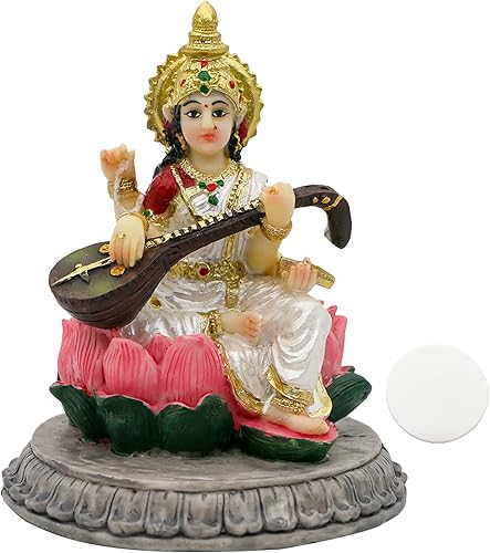 alikiki Estatua de Sarawati de ídolo indio pequeña de la India, 3.9 pulgadas de alto, figura de diosa hindú Saraswati para decoración de tablero de