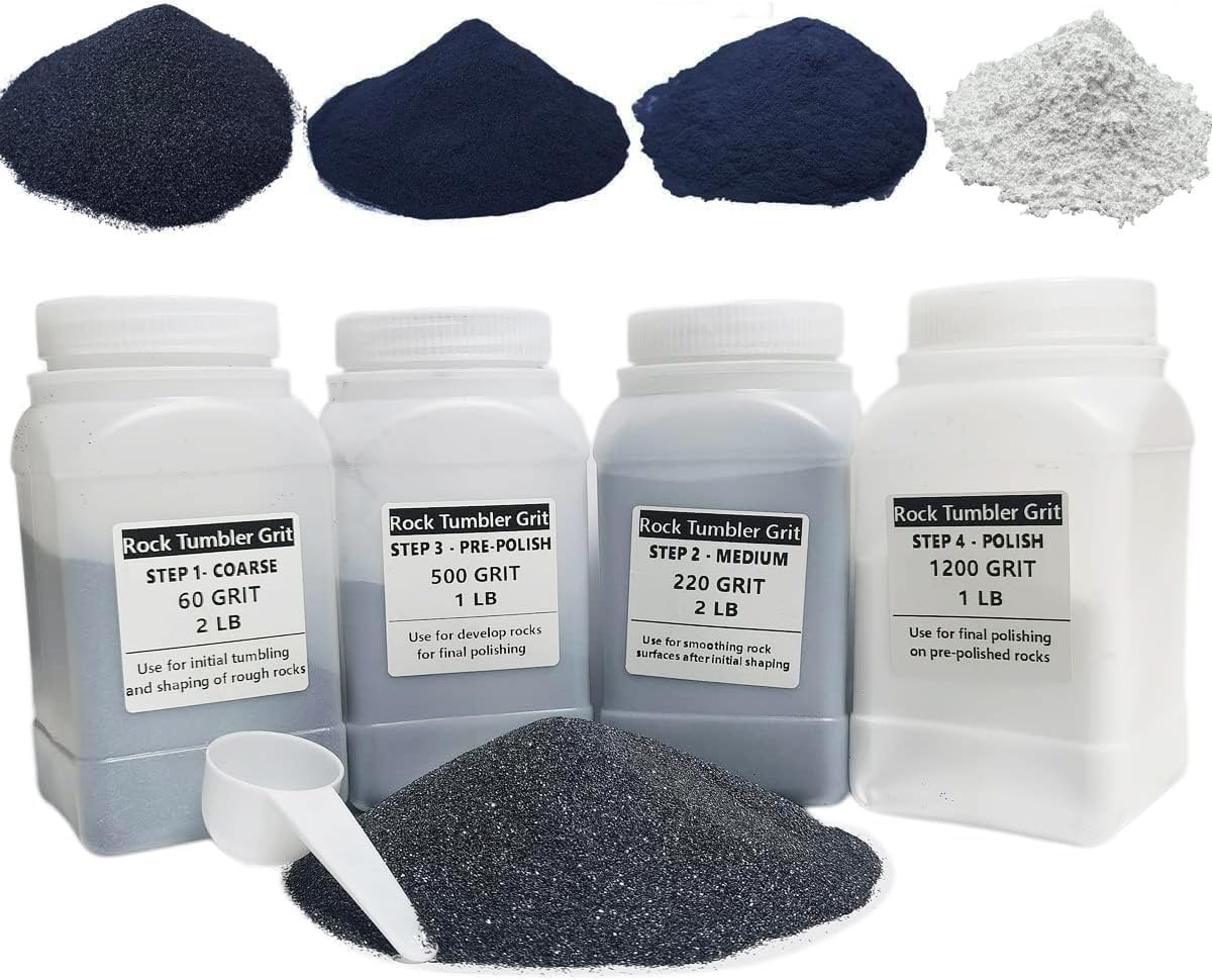 6 LBS Large Weight 4 Step Rock Tumbler Grit Set, Tumbling Media Refill-Coarse / Medium Grit / Pre-Polished / Final Polish, Works with Any Rock Tumbler, Rock Polisher, Stone Polisher