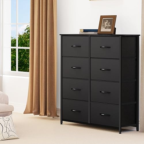 Miniatura 4 de YITAHOME Cómoda de tela con 8 cajones, cómoda alta con cubos de tela, unidad de torre de almacenamiento, cómoda para sala de estar, pasillo, color