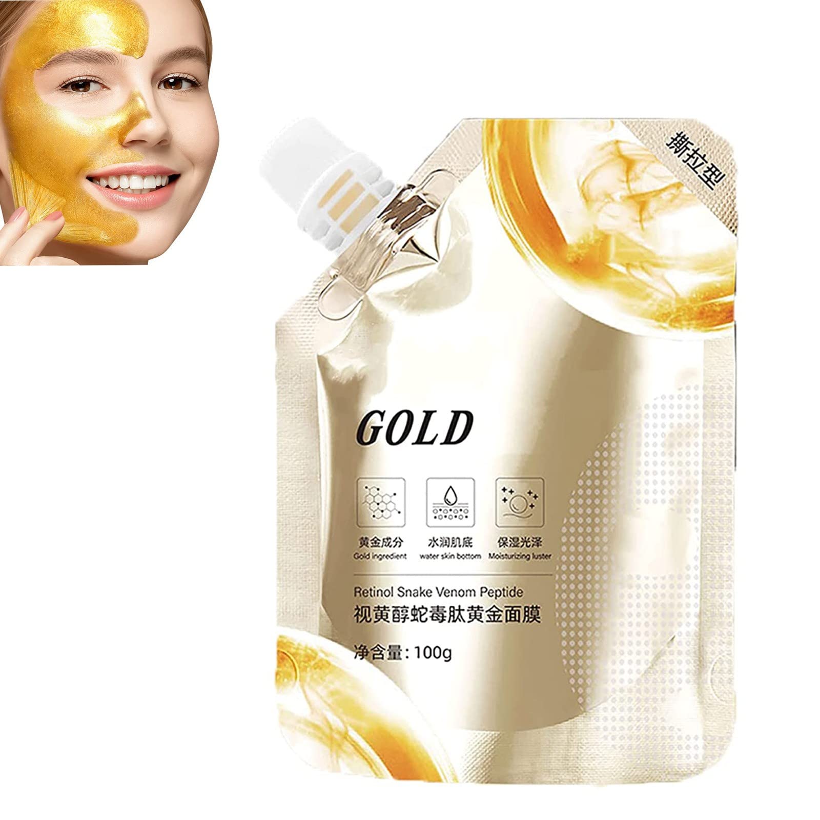 Retinol Snake Venom Gold Mask, Anti-Aging Gold Mask, Apply Tear-off Mud Mask, Peel Off Mask, Deep Cleanses Hydrates Skin, Hydrates to Remove Blackheads & Oil (1pcs)