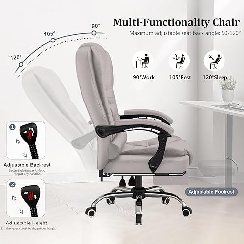 Miniatura 4 de Silla de oficina ejecutiva con reposapiés, silla ergonómica de cuero para computadora, sillas de escritorio con respaldo alto para oficina en casa,