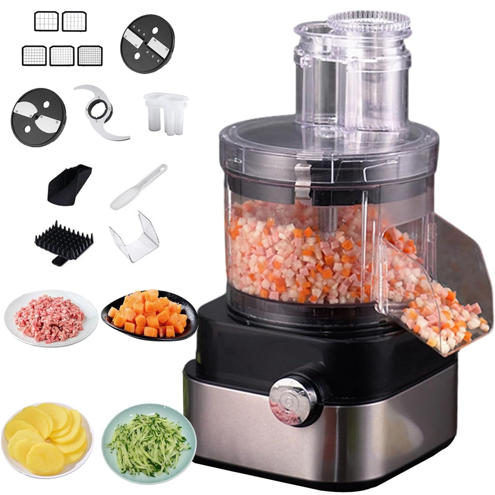 Krajalnica do warzyw, robot kuchenny, automatyczny rozdrabniacz 600 W z regulacją prędkości, pojemność 5000 ml, zdejmowany dla łatwego czyszczenia, idealny do krojenia warzyw i owoców