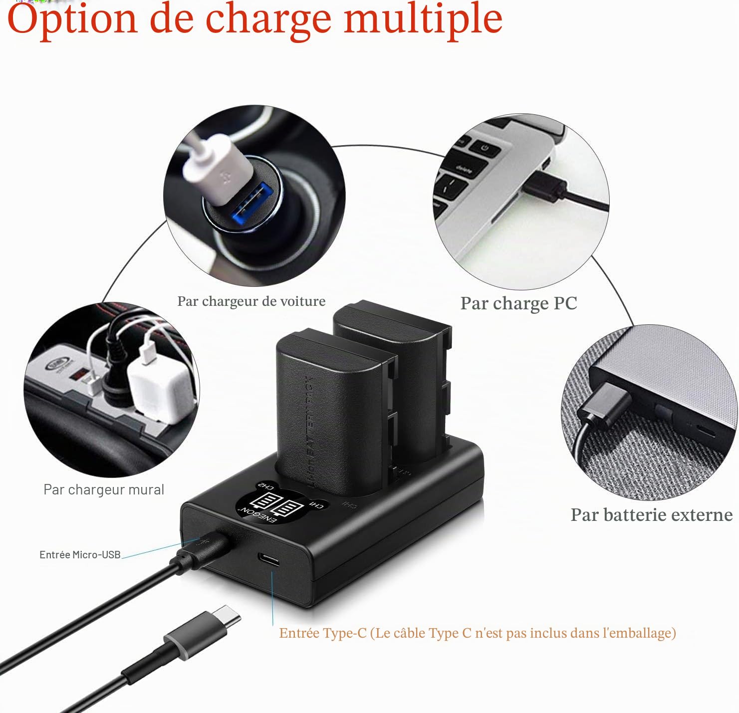 ENEGON LP-E6 Batterie de Rechange 2 Paquets et Chargeur Intelligent LED USB pour Canon LP-E6, LP-E6N and Canon EOS 5D Mark II III IV, 5DS, 5DS R, 6D, 7D, 7D Mark II, 60D, 70D 80D 90D Caméras et Plus