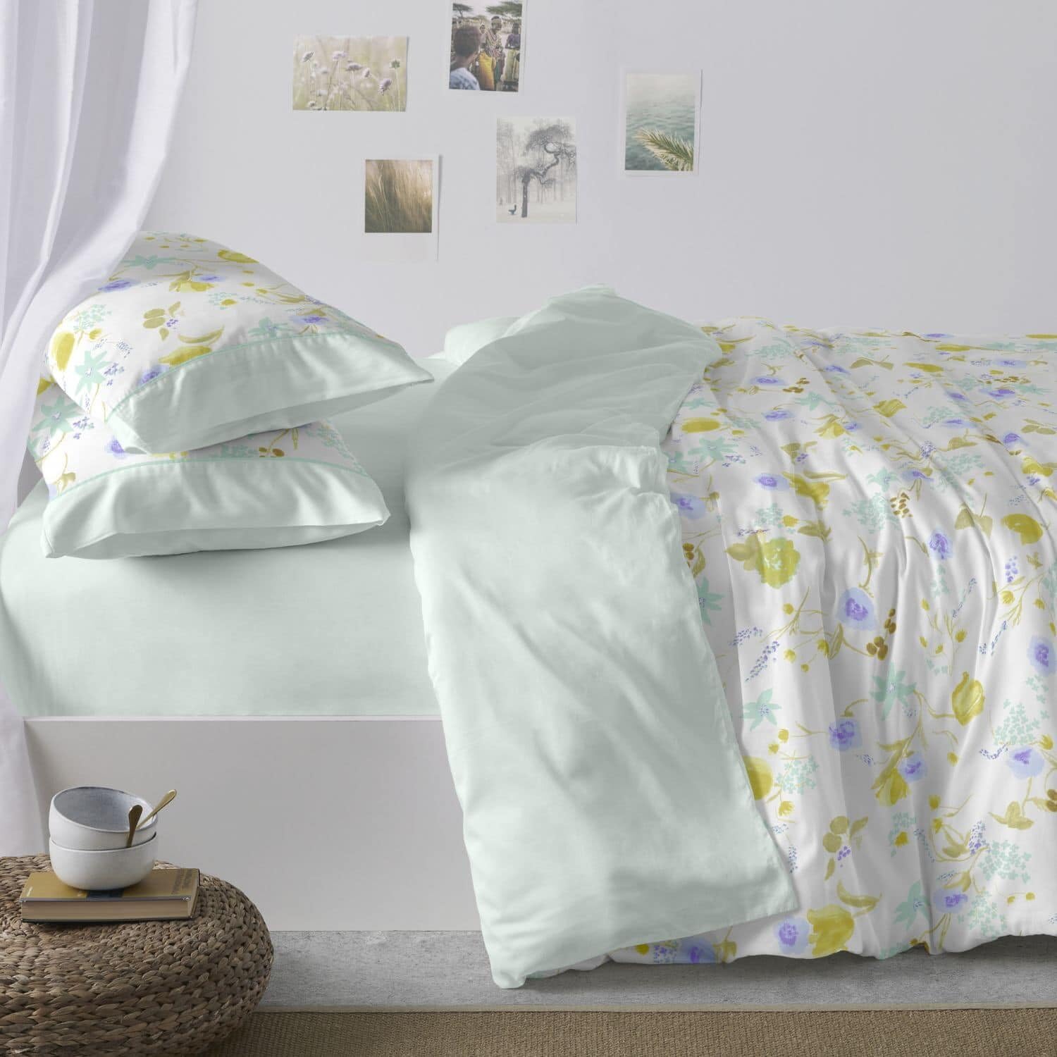 Burrito Blanco | Funda Nórdica Estampada Cama 150-160 Verde Agua | Incluye Bajera y 2 Fundas de Almohada | 50% Algodón 50% Poliéster | 144 Hilos | Tacto Suave | Larga Duración