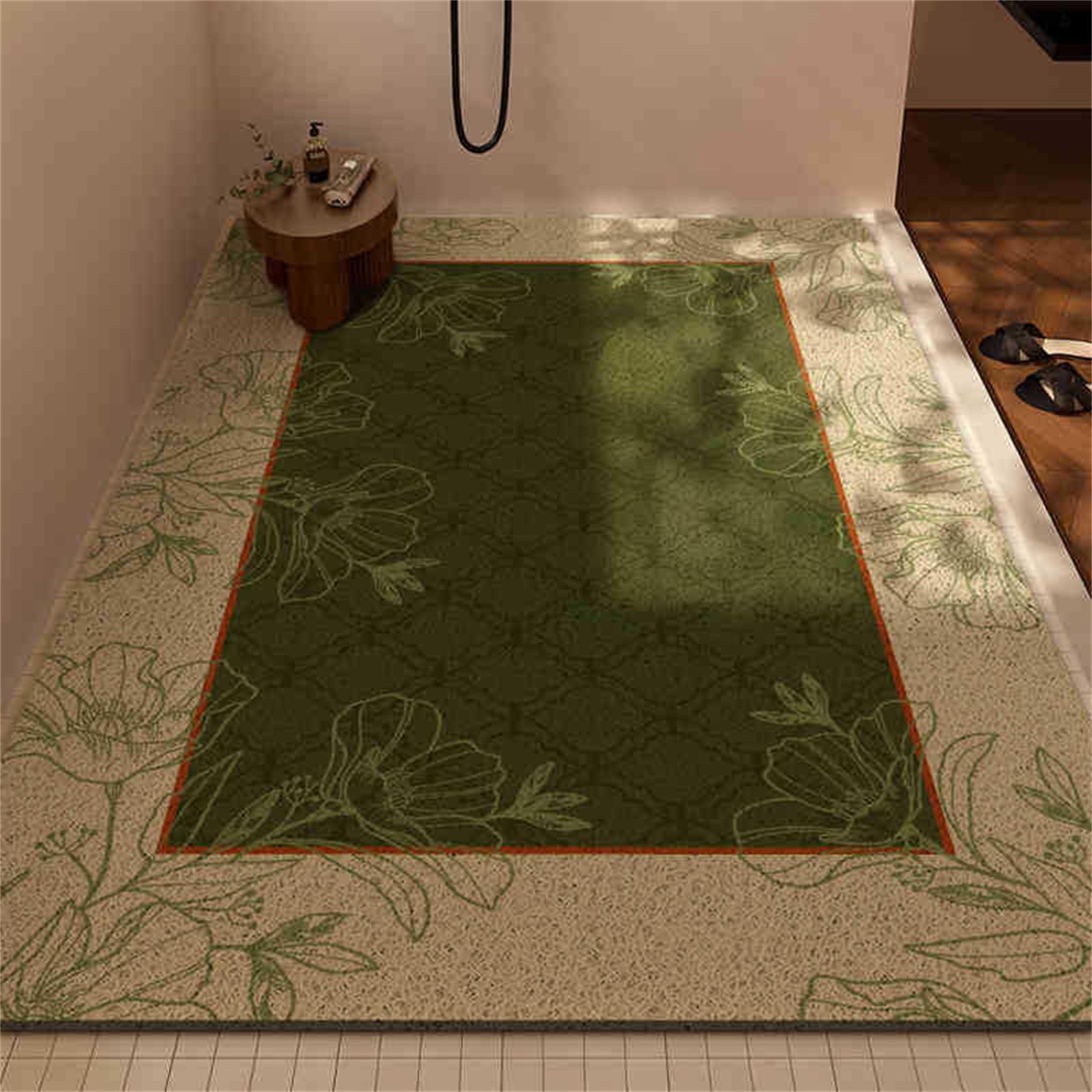 Odot Retro Americano Alfombrilla Baño de Lufa de PVC, Alfombra Ducha Antideslizante, Alfombrilla Ducha con Orificio de Drenaje, Alfombra de Baño Secado Rápido Zonas Húmedas (Hojas Verdes,90x120cm)