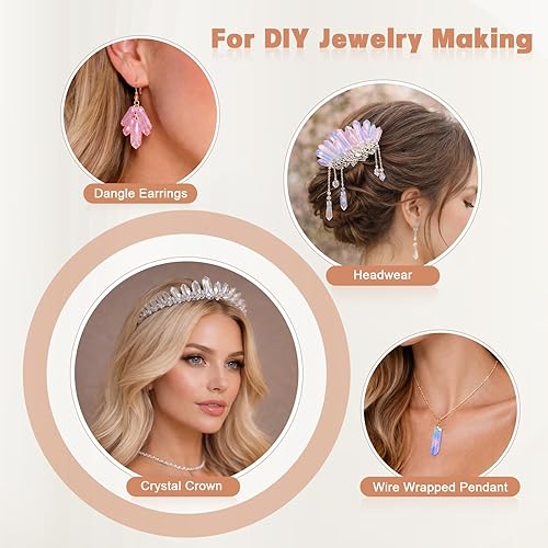 Miniatura 3 de rockcloud rocas naturales de cristal, cubiertas de titanio, cuarzo claro, en punta, hebra de 15 pulgadas