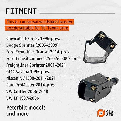 Vista 34 de Click&Fit Boquillas para limpiaparabrisas compatibles con Ford Transit, Freightliner, Dodge Sprinter, VW Crafter, Peterbilt; pulverizadores