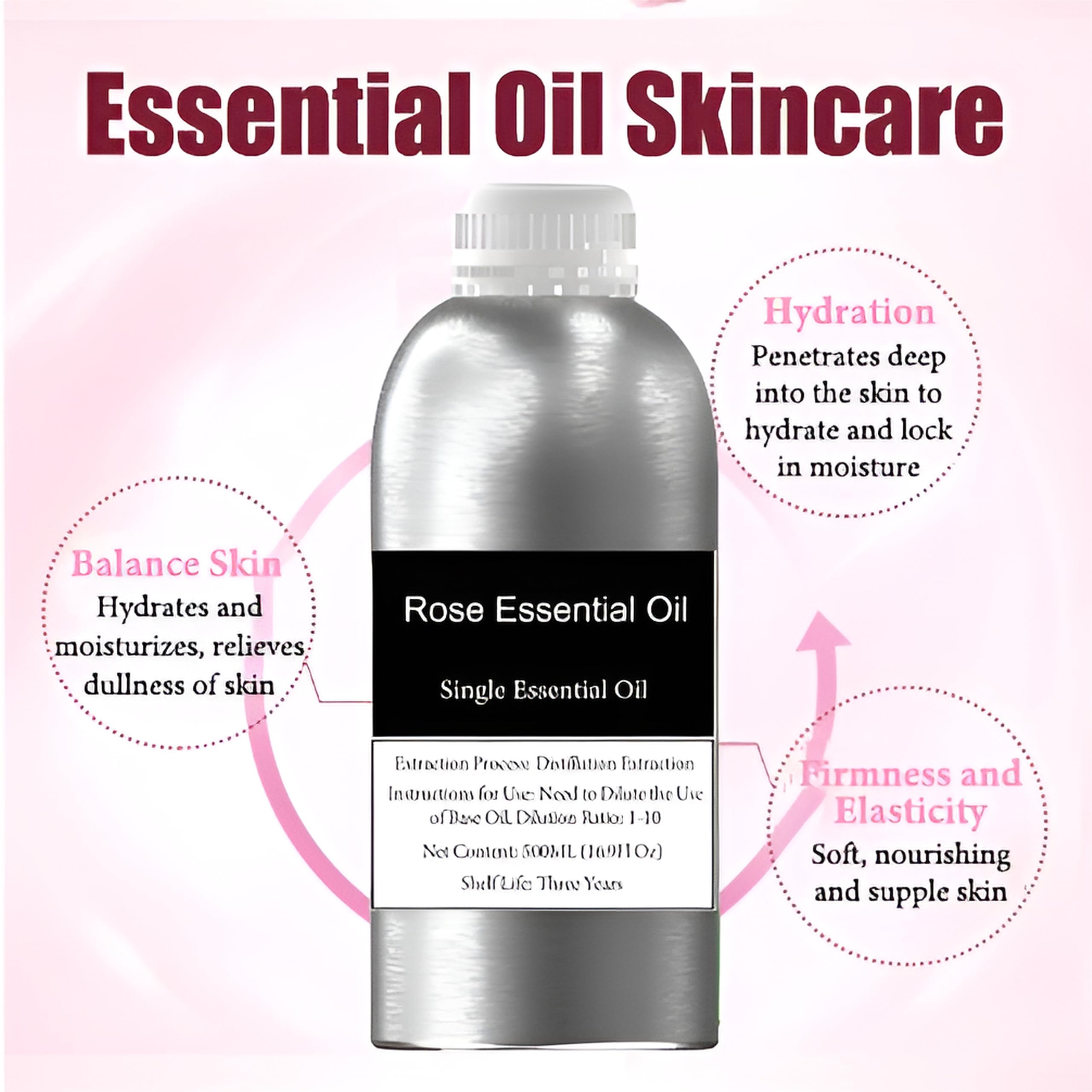 Aceite Esencial de Rosa 100% Puro para aromaterapia, difusores, Cuidado de la Piel y el Cabello, fabricación de Velas y jabón, Aceite de Rosa orgánico de Primera Calidad(500ml)