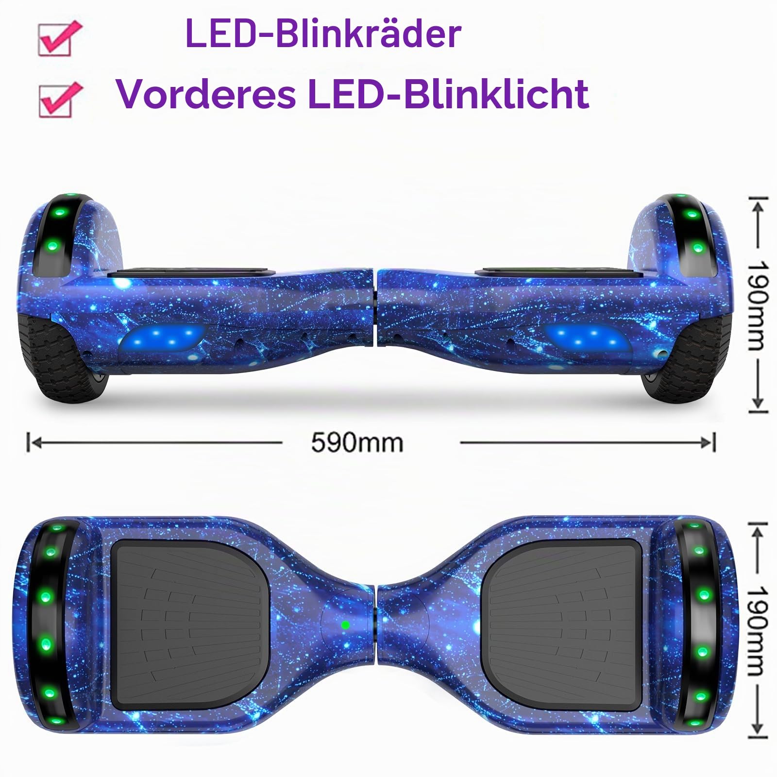 SISIGAD Hoverboard 6,5 Zoll Overboard, Hover Scooter Board, Geländewagen, Bluetooth und LED, selbstbalancierend, Elektroroller, selbstbalancierend, für Kinder und Erwachsene