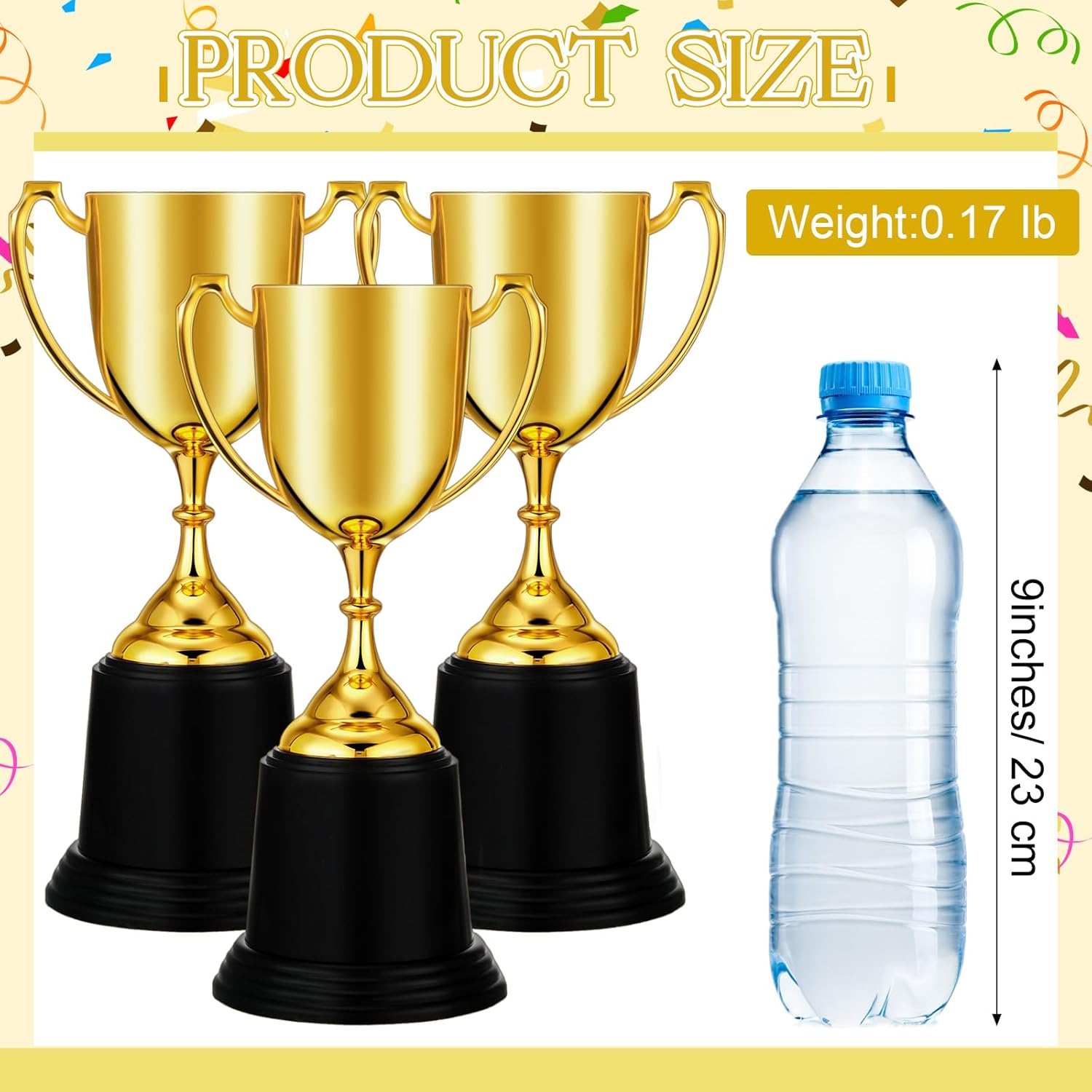 Ecation 12 Pcs 9 Inch Gold Plastic Trophies, Large Award Gold Award Trophy Cup, Classroom School Rewards Sports Tournament Participation Trophy, Trophies for Party Favors Props Rewards Winning Prizes