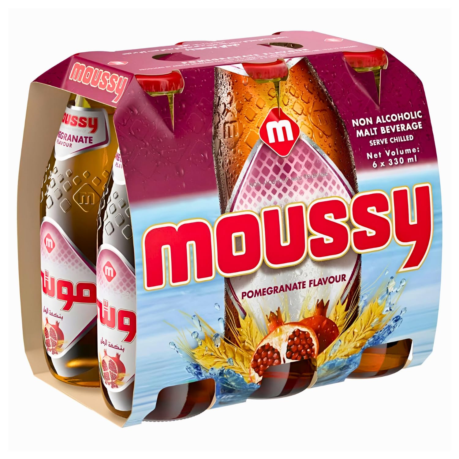 Moussy Non Alcoholic Malt beverage Pomegranate Flavour Drink, Pack of 6x330ml Each (Imported UAE)