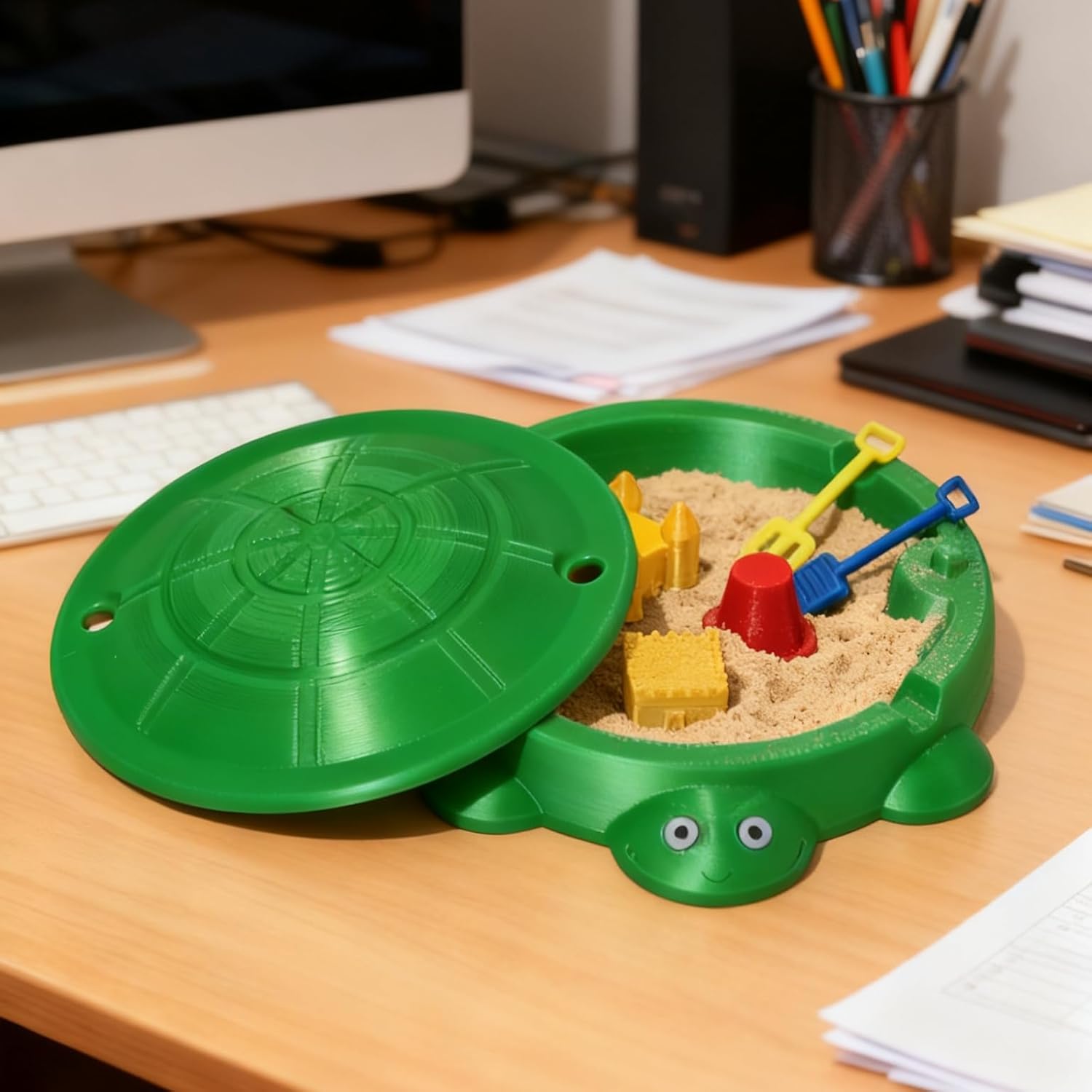4.5IN Mini Turtle-Shaped Desktop Sandbox with Soft Sand, Small Turtle Sand Tray, Office Decor, Sensory Zen Garden with Mini Tools, Stress-Relieving Creative Gift, Ideal Choice for Office Workers