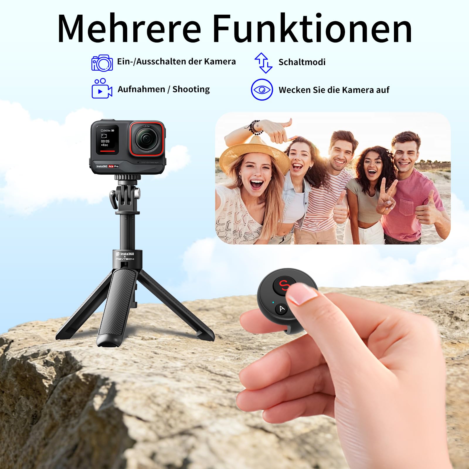 Ring Fernbedienung für Insta360/GoPro/DJI, Wireless Smart Ringfernbedienung für Insta360 X3/X4/X5, Action 4/5, GoPro 9/10/11, Tragbare, Wiederaufladbare Action-Kamera-Fernbedienung