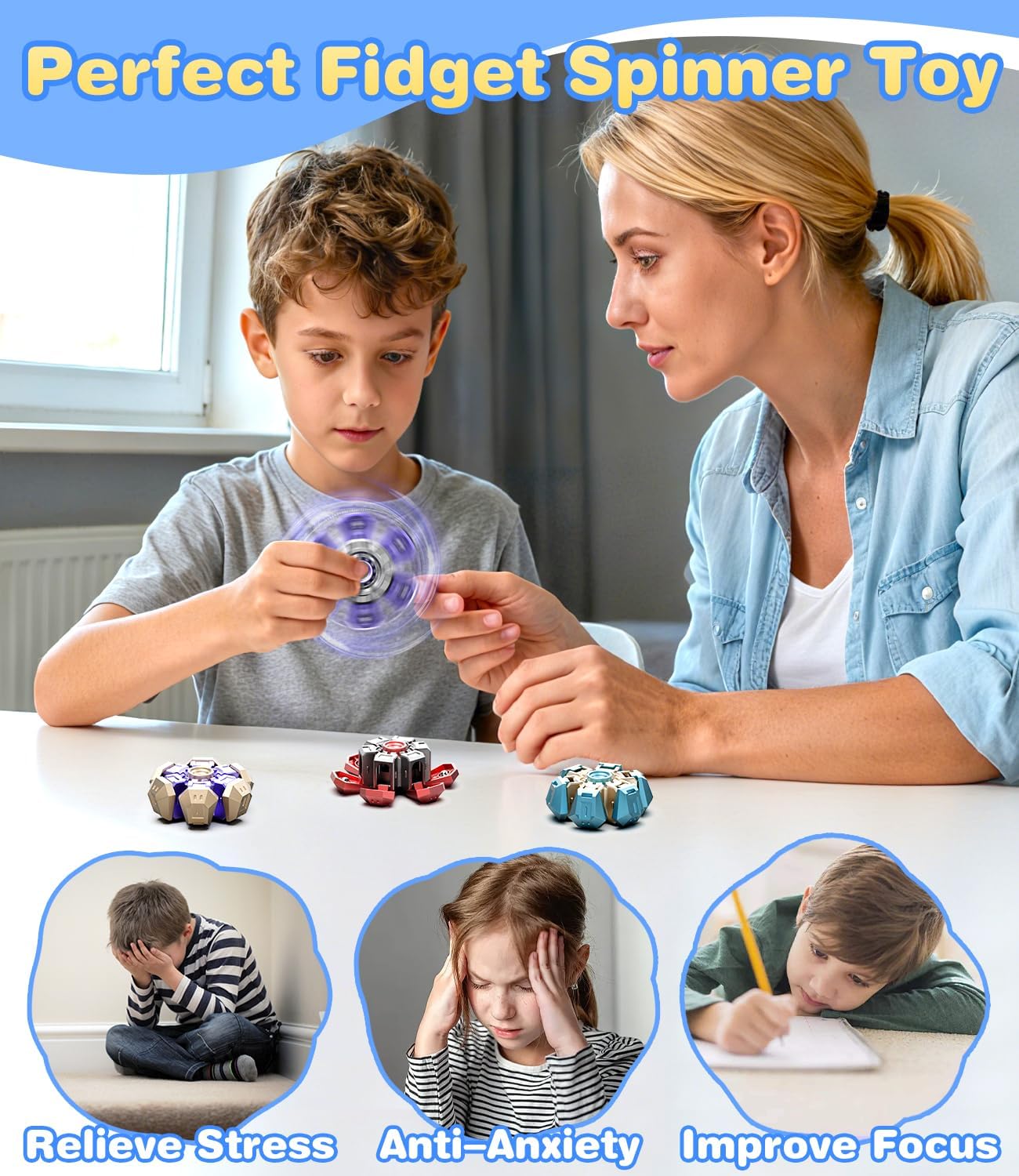 ATESSON 4 Pack Fidget Spinner Toys for Kids and Adults Stress Relief Sensory Toys for Boys and Girls Birthdays Party Favors Classroom Prizes Fidget Spinners