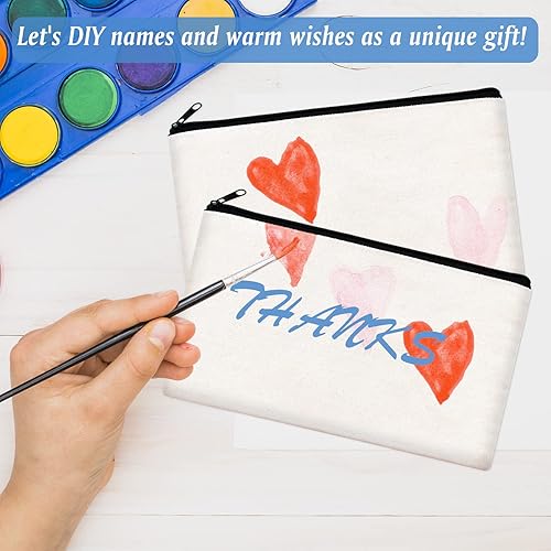 Vista 24 de ZeeDix Bolsa de lona, bolsa de cosméticos multiusos con cremallera, bolsa de lona con cremallera para manualidades, bolsas de maquillaje en blanco