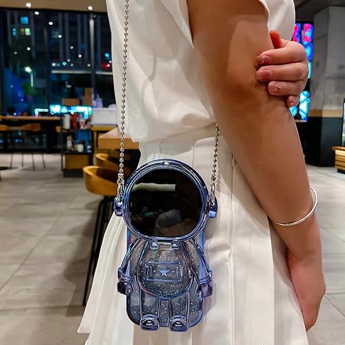 Miniatura 5 de Funda de teléfono con soporte oculto de astronauta para iPhone 14, bonito protector de cámara de lente de astronauta 3D, con purpurina de lujo,