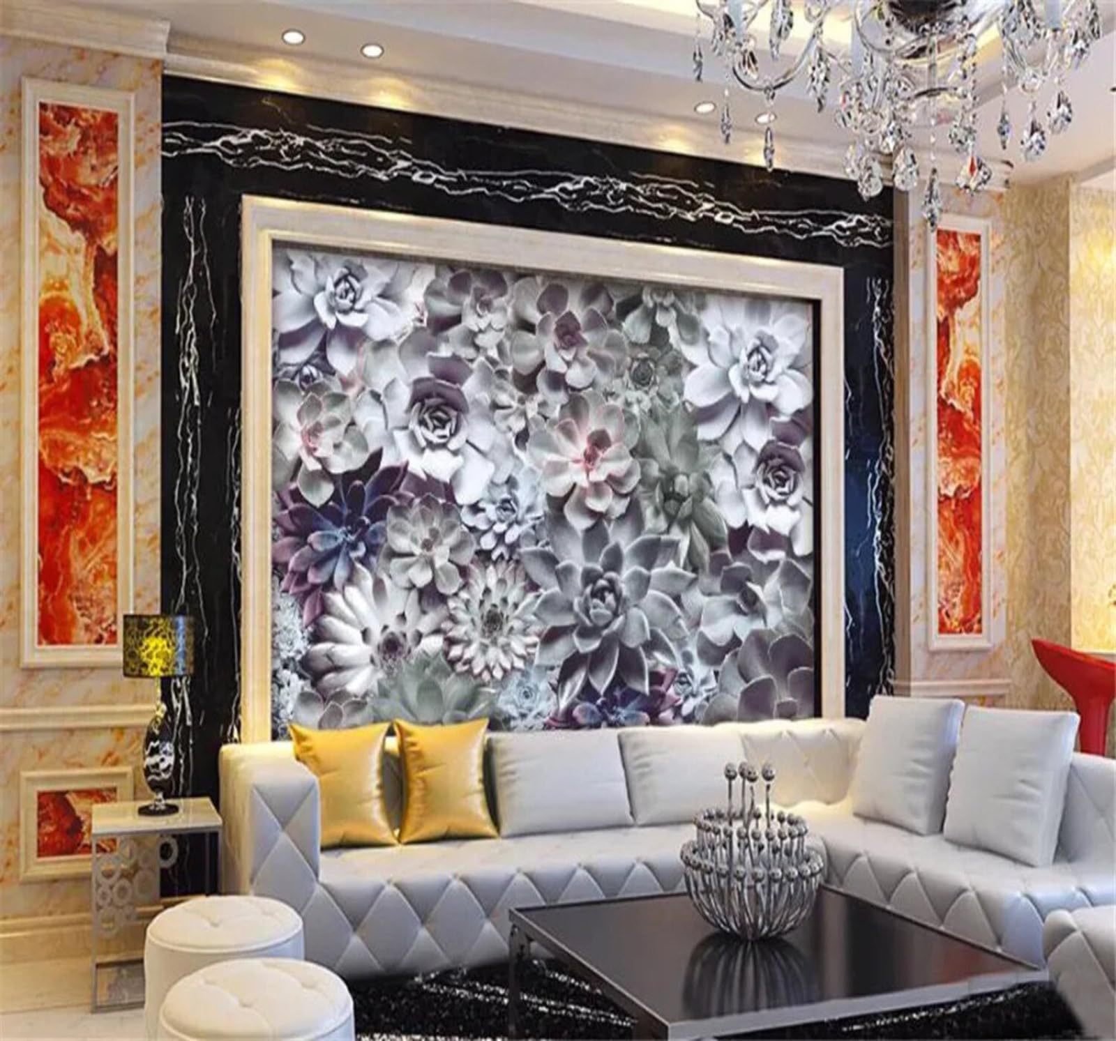 Xlming 400Cm×280Cm(B×H) Retro Nostalgic Succulents Plants Flowers 3D Wallpaper Silky Texture Home Study Office Grey Dining Room Sofa Bedroom Living Room Tv Backdrop-400Cm×280Cm