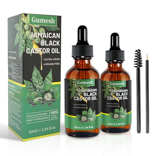 Miniatura 1 de Gumesh Paquete de 2 aceite de ricino negro jamaicano, aceite de ricino orgánico para el crecimiento del cabello, aceite de ricino 100% puro orgánico