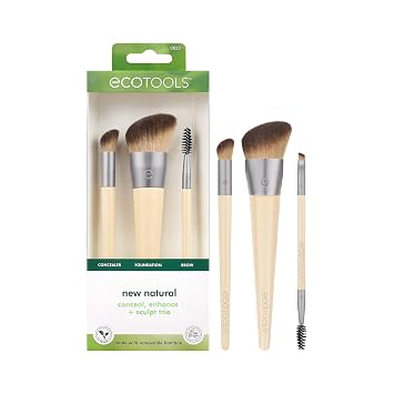 EcoTools New Natural Conceal، Enhance، Sculpt Trio، Makeup Brushes for Foundation، Concealer، Brows، Dense، Synthetic Bristles for Sculpting Face، Vegan & Cruelty-Free، 3 Piece Set