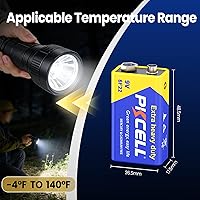 Vista 5 de PKCELL Baterías de 9 V, paquete de 10 baterías de 9 voltios de carbono y zinc, batería de 9 V para detector de humo, alarmas, batería cuadrada 6F22