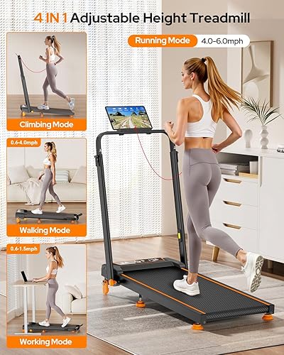 Miniatura 7 de Walking Pad Treadmill with 12% Incline & Dual LED Display, 4 in 1 Walking Pad with Handle Bar, 3.5HP Foldable Under Desk Treadmill, Portable